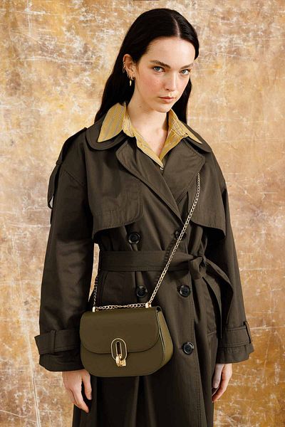 Hooopstore MILENA OVAL LEATHER BAG - KHAKI