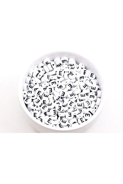 Hobimos 500 Pieces 4x7 Mm Letter E - Flat and White Floor Beads