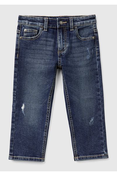 United Colors of Benetton Boys Dark Denim Back Pocket Logo 5 Pockets Stretch Denim Pants
