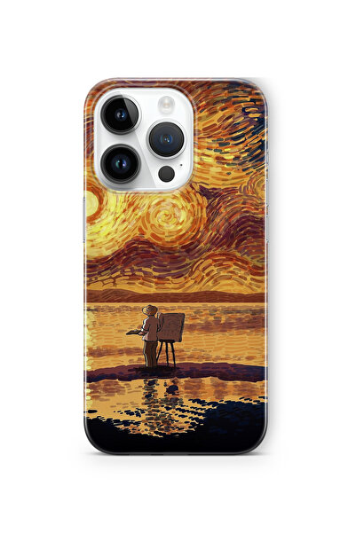 Space Star iPhone 14 Pro Uyumlu Van Gogh Tasarım Baskılı Şeffaf Kılıf