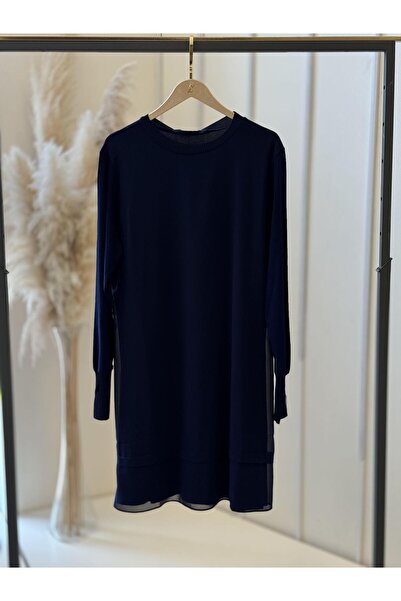 EFRAZE Şifonlu Düz Uzun Kol Lacivert İçlik 875