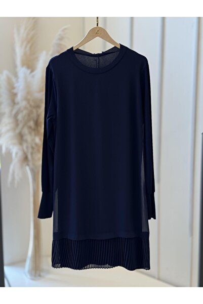 EFRAZE Şifonlu Uzun Kollu Piliseli Lacivert İçlik 877