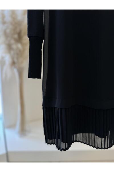EFRAZE Şifonlu Uzun Kollu Piliseli Siyah İçlik 877