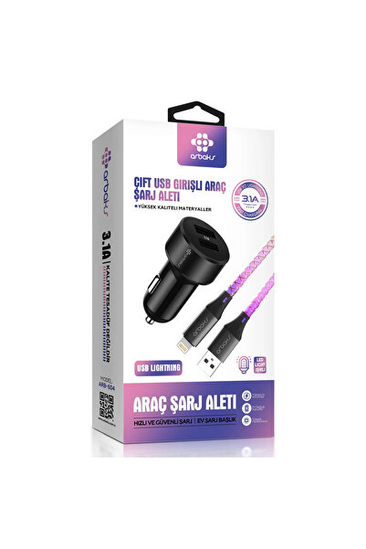 Genel Markalar RGB Işıklı 3.1A Çift Usb Girişli (İphone) Araç Şarj Aleti Arba...