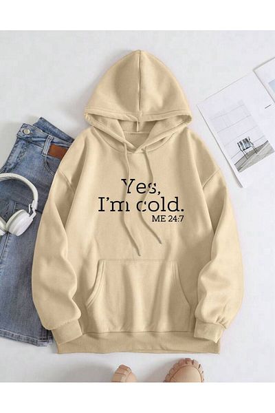 OFFSIDESIGN Ναι Iam Cold 24:7 Unisex Oversize Φούτερ - Γκρι Λευκό Μαύρο Μπεζ, Χοντρό λαιμόκοψη