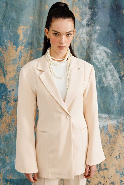 Hooopstore Stone Color Single Button Double BreastedBlazerJacket