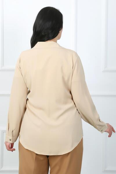 By Alba Collection Women's Mink Front Stone Detail Jessica Fabric Large Size Shirt