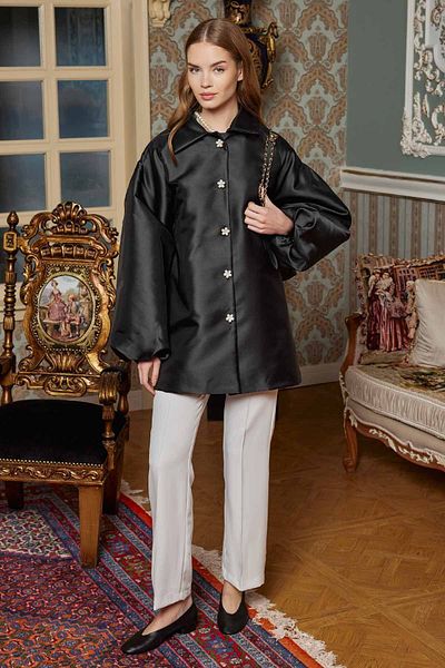 Hooopstore Black Balloon Sleeve Brocade Tunic