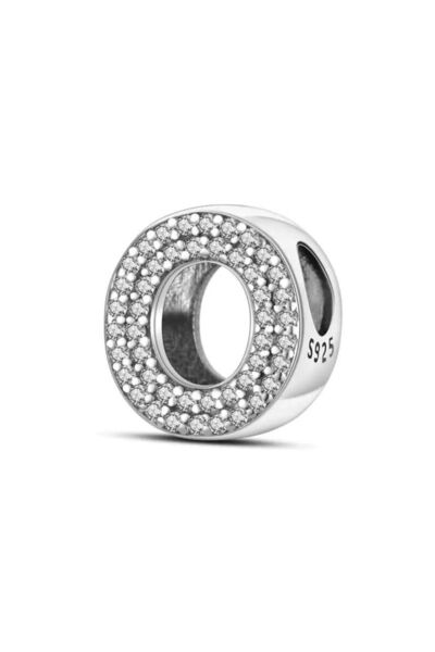 ni aksesuar Silver S925 Stamped Letter O Zircon Stone Charm