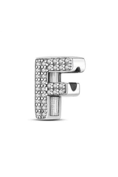 ni aksesuar Silver S925 Stamped Letter F Zircon Stone Charm