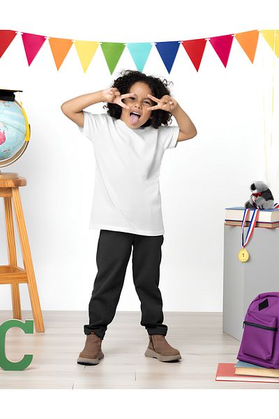AEMİ Tricou pentru copii unisex alb și negru - 100% bumbac, decolteu
