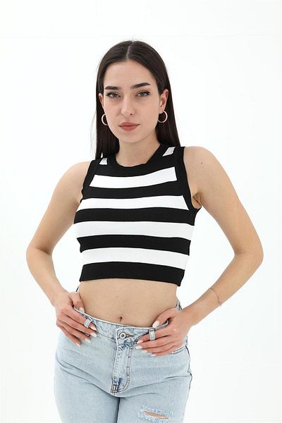 Hera Giyim Striped Knitwear Undershirt - Black