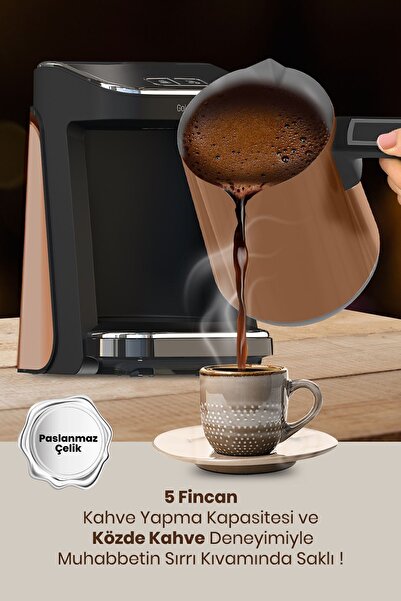 GOLDMASTER Gold Geniş Hazne Çelik Cezveli Akıllı Yerleştirmeli Türk Kahve Makinesi