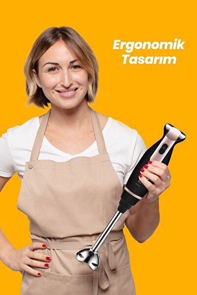 GOLDMASTER Leylak 28000 Devirli Ac Güçlü Motorlu Paslanmaz Çelik Bıçaklı El Blenderi Siyah Gold Rose