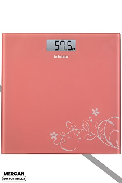 GOLDMASTER Mercan Desenli 6 mm Dayanıklı Temperli Desenli Cam Banyo Baskül Tartı
