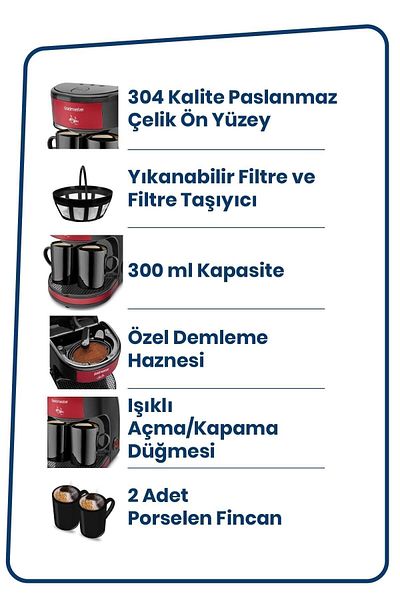 GOLDMASTER Bi Coffee Red Double Cup Filter Coffee Machine
