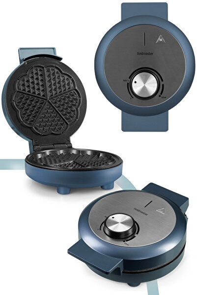 GOLDMASTER Aegean Blue Bonbon 1000 W Waffle Maker - Anti-Overflow Deep Plate with Heat Protection