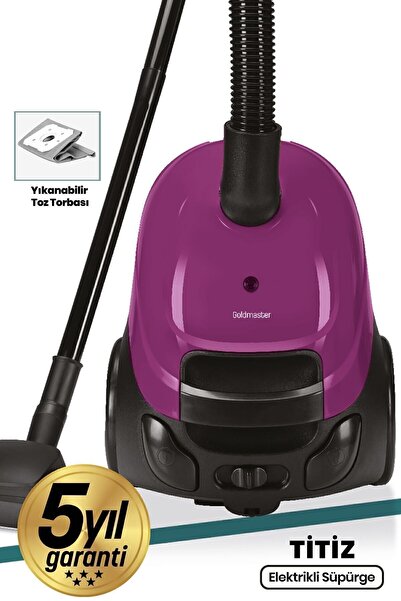 GOLDMASTER Titiz Mor Yıkanabilir Toz Torbalı 2,5 Litre Kapasiteli 5 Yıl Garantili Elektrikli Süpürge