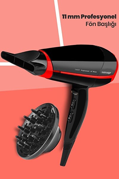 GOLDMASTER Poyraz 2400 Watt Ac Motorlu Hız Ve Isı Ayarlı Difüzörlü Saç Kurutma 11 Mm Ultra Fön Makinesi
