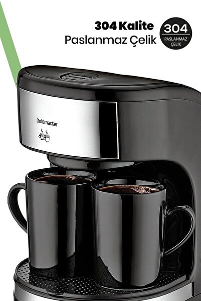 GOLDMASTER Ömrüm Yıkanabilir Filtreli Çift Kupalı Özel Demlemeli Filtre Kahve Makinesi