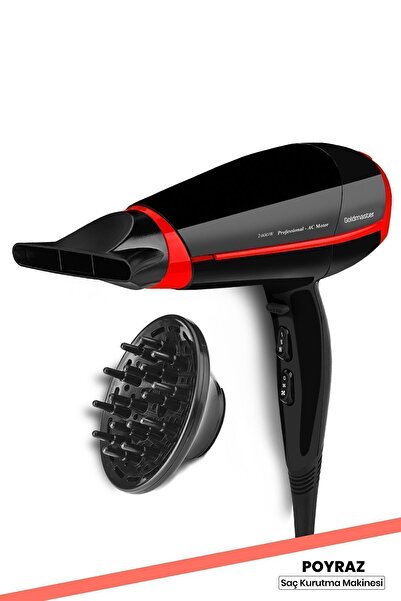 GOLDMASTER Poyraz 2400 Watt Ac Motorlu Hız Ve Isı Ayarlı Difüzörlü Saç Kurutma 11 Mm Ultra Fön Makinesi