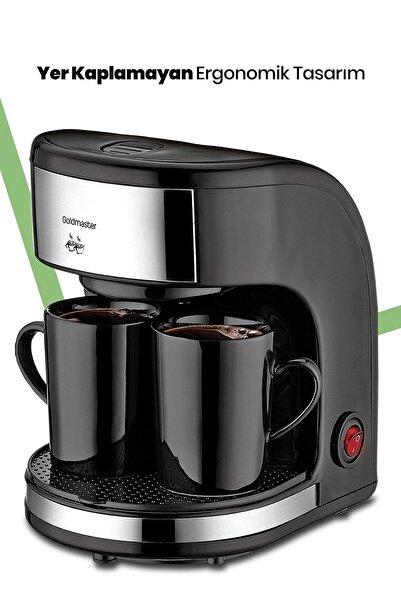 GOLDMASTER Ömrüm Yıkanabilir Filtreli Çift Kupalı Özel Demlemeli Filtre Kahve Makinesi