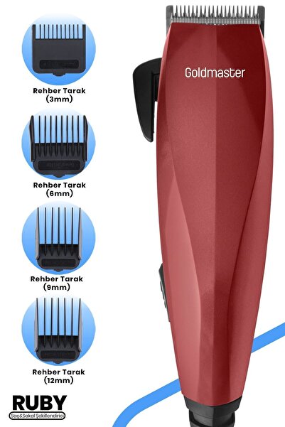 GOLDMASTER Ruby Sessiz Çalışan Güçlü Motor Paslanmaz Çelik Bıçaklı Kırmızı Saç Ve Sakal Şekillendirme Makinesi
