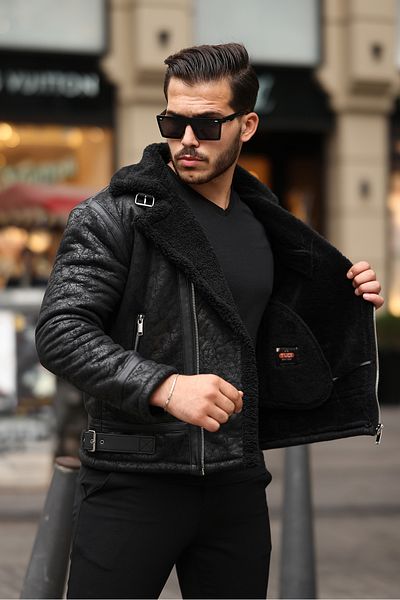 gm giyimarket Ανδρικό δέρμα Napa - Παλτό & Μπουφάν Full Fur Slim Fit