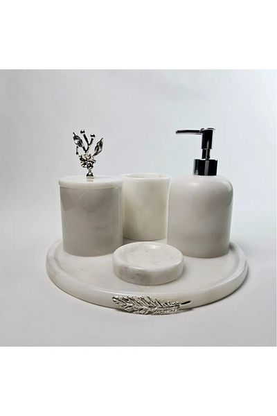 ege gross White Marble Bathroom Set 5Li/Marble Bathroom Set