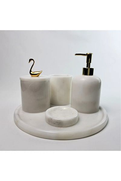 ege gross White Marble Bathroom Set 5Li/Marble Bathroom Set