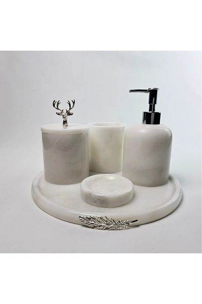 ege gross White Marble Bathroom Set 5Li/Marble Bathroom Set