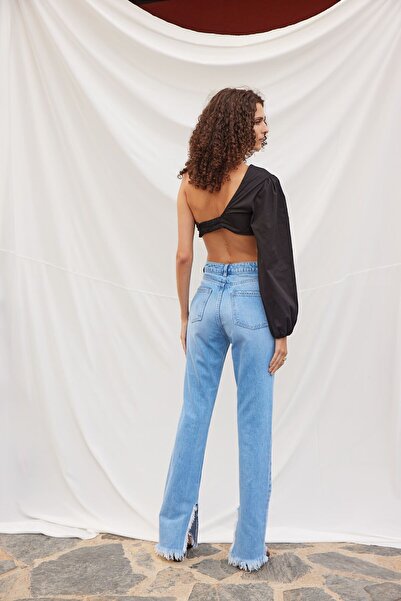 VATKALI One-Shoulder-Bluse aus Popeline in Schwarz