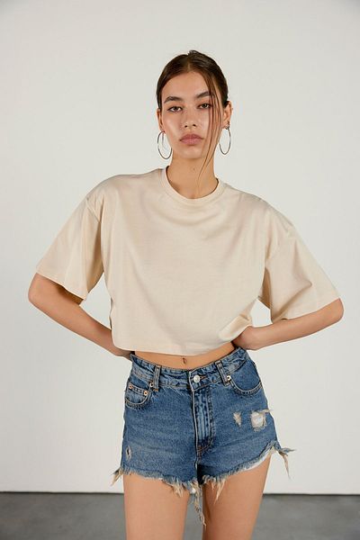 VATKALI Tricou oversize cu gât roșu Bej