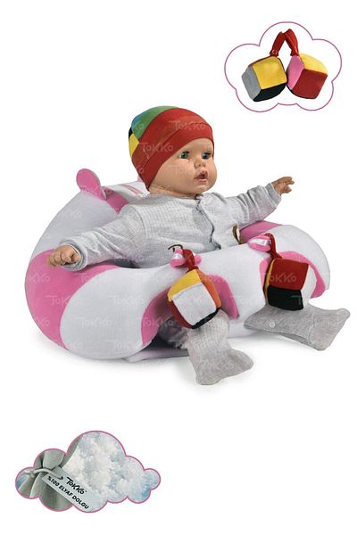 TOKKO White Pink Non-Tipping Baby Seat - Baby Sitting Support Cushion with Toys