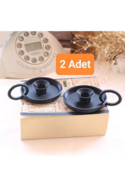 TRENDİN YOLU 2 adet şamdan mumluk siyah vintage model