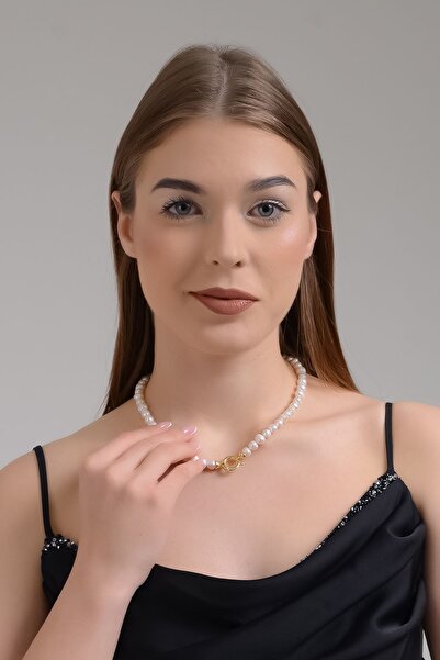 Amberistan Altın Kaplama 925 Ayar Gümüş Gerçek İnci Kolye