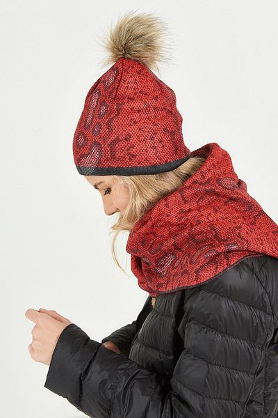 POSUSS Snake Printed Acrylic Women's Beret with Pompom Red Navy - Ps514
