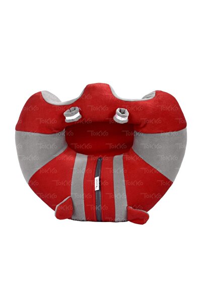 TOKKO Red Gray Baby Sitting Cushion with Toys - Non-Tipping Baby Seat - Large Baby Seat