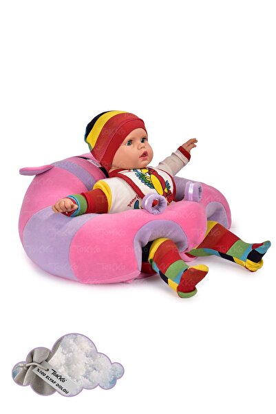 TOKKO Elyaf Dolgu Bebek Oturma Destek Minderi - Devrilmez Bebek Koltuğu - Büyük Bebek Oturağı Pembe Lila