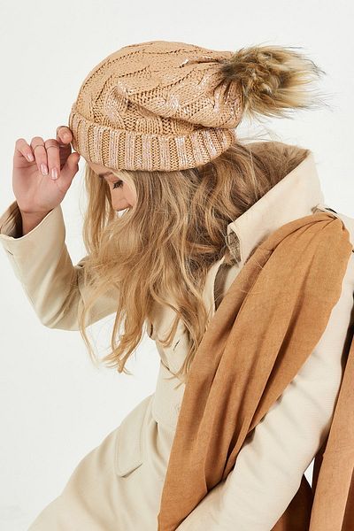 POSUSS Glittery Pompom Acrylic Women's Beret Black Brown - Ps408
