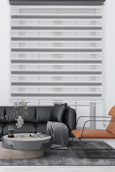 CEYHAN STORE Gray White Color Transition Zebra Curtain