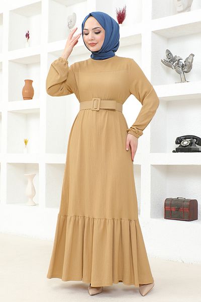 ModaMerve Rochie Latte cu centură - MSL206