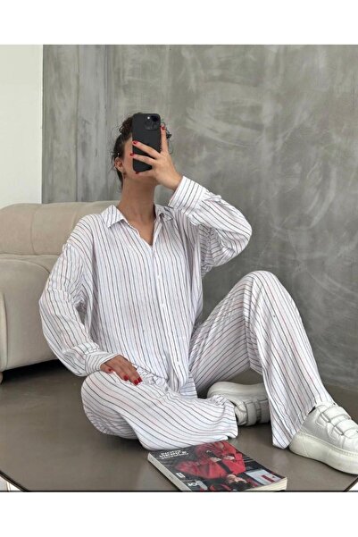 Ketch Viscose Fabric - Striped Upper and Lower Set, Trousers