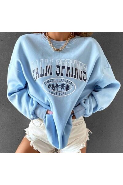 VESTIR BIEN Hanorac cu imprimeu palmier albastru - 3 fire