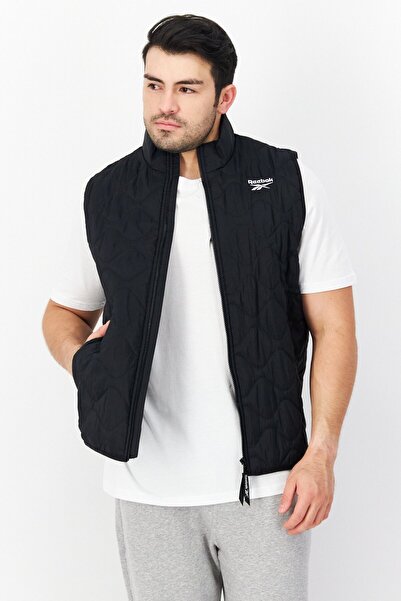 Reebok ملابس تدريب للرجال - سترة وسترة مبطنة بدون أكمام، أسود