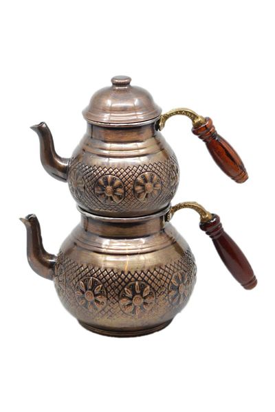 ANTEPSEPETİ Copper Antique Flower Model Teapot