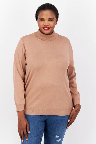 Calvin Klein Women Plus Size Turtle Neck Knitted Sweater, Light Brown