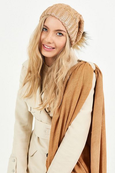 POSUSS Glittery Pompom Acrylic Women's Beret Black Brown - Ps408
