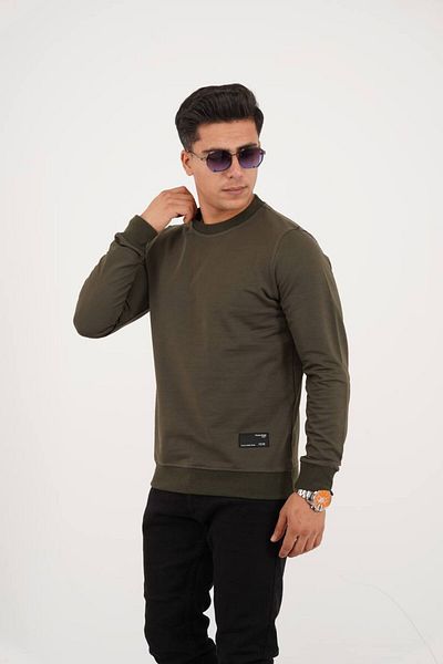 Est Estola Ανδρικό φούτερ Χακί - Crew Neck, 2 Thread Relaxed Fit