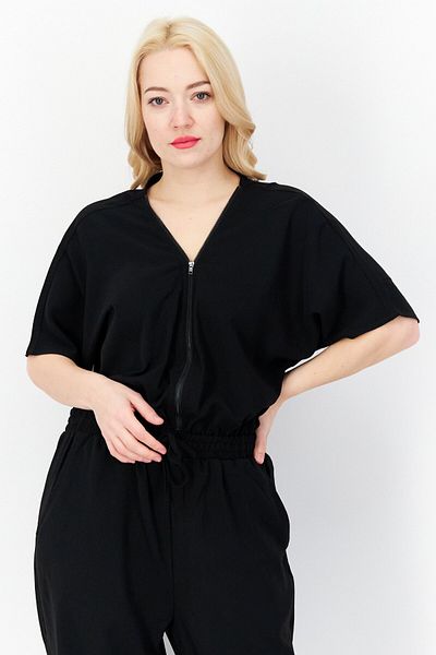 French Connection Women Plain Elastic Waist Short Sleeve Jumpsuit, Black